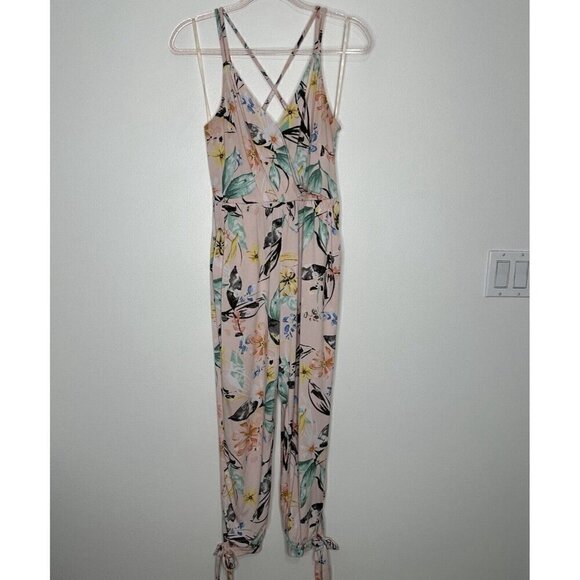 Bcbgeneration Jumpsuit Floral Pink Size S tie ankle Criss Cross Strappy Back - Picture 2 of 12